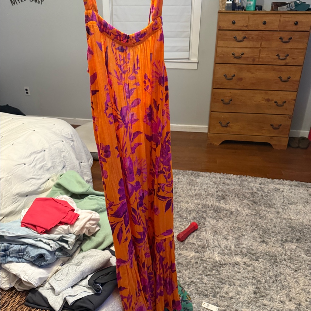 Anthropologie Orange And Purple Floral Dress
